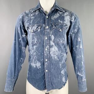 ROEBUCKS Size S Blue Light Blue Paint Splatter Western Long Sleeve Shirt